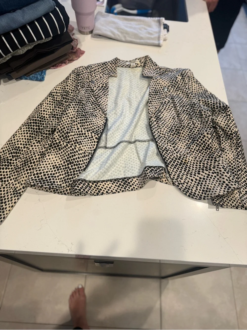 JohnPaulRichard Beige Jacket with Black Polka Dot Print